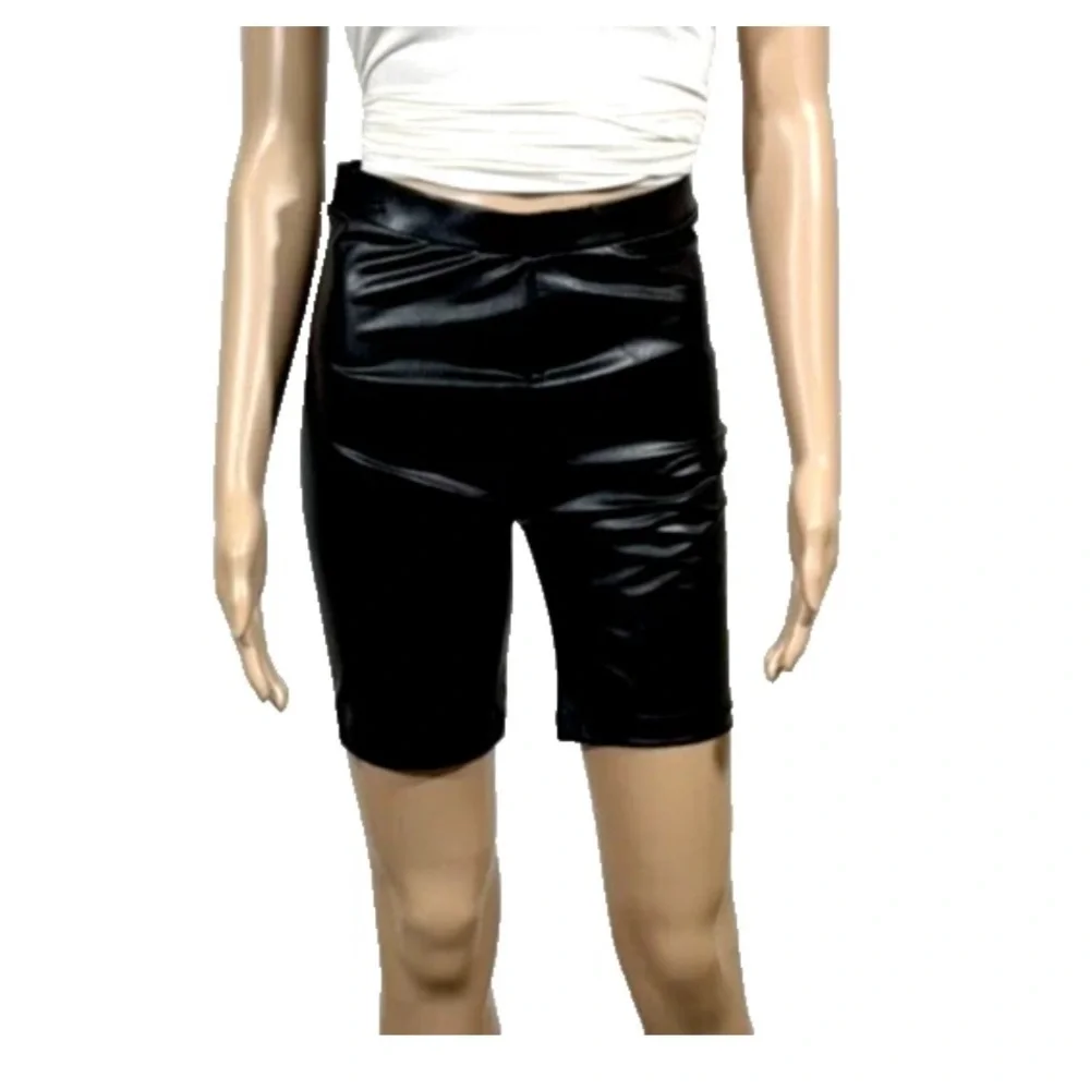 American Eagle Highest Rise Black Bike Faux Leather Shorts Womens M